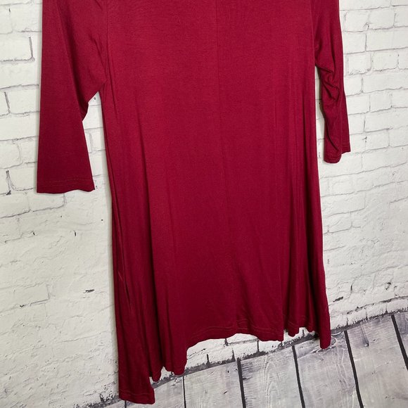 NWT BOUTIQUE Burgundy Maroon Tunic Top A-Line Layering Piece 3/4 Sleeve Shirt - Picture 4 of 6